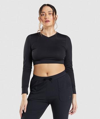 Przycięte Topy Damskie Gymshark Pause Open Back Long Sleeve Czarne | PL 2677XYU